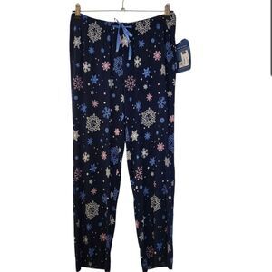 Life Is Good Blue Snowflake Loungewear Pajama Pants Drawstring Waist Size Medium